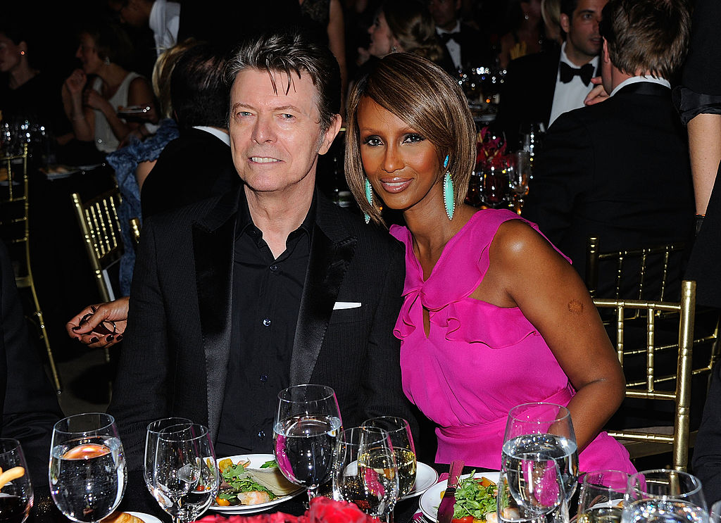 David Bowie a una cena di gala con la moglie Iman a New York, 28 aprile 2011
