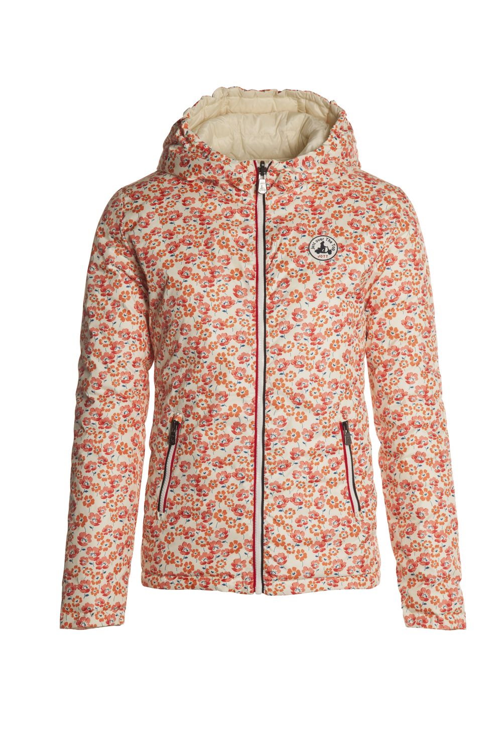 Rain Jacket per la primavera 2016, Jott modello con motivo bianco e rosso