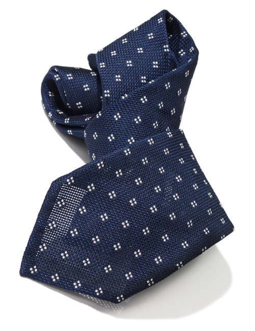 Bigi Cravatte, Cravatta sfoderata in “garza di seta” fondo blu con disegnino monocolore bianco