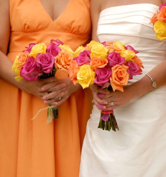 Abiti da cerimonia arancione, con sposa