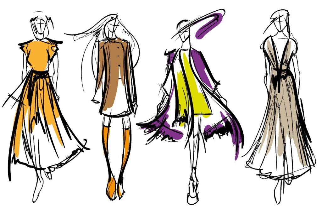 Cartamodello disegnato da uno stilista di moda.