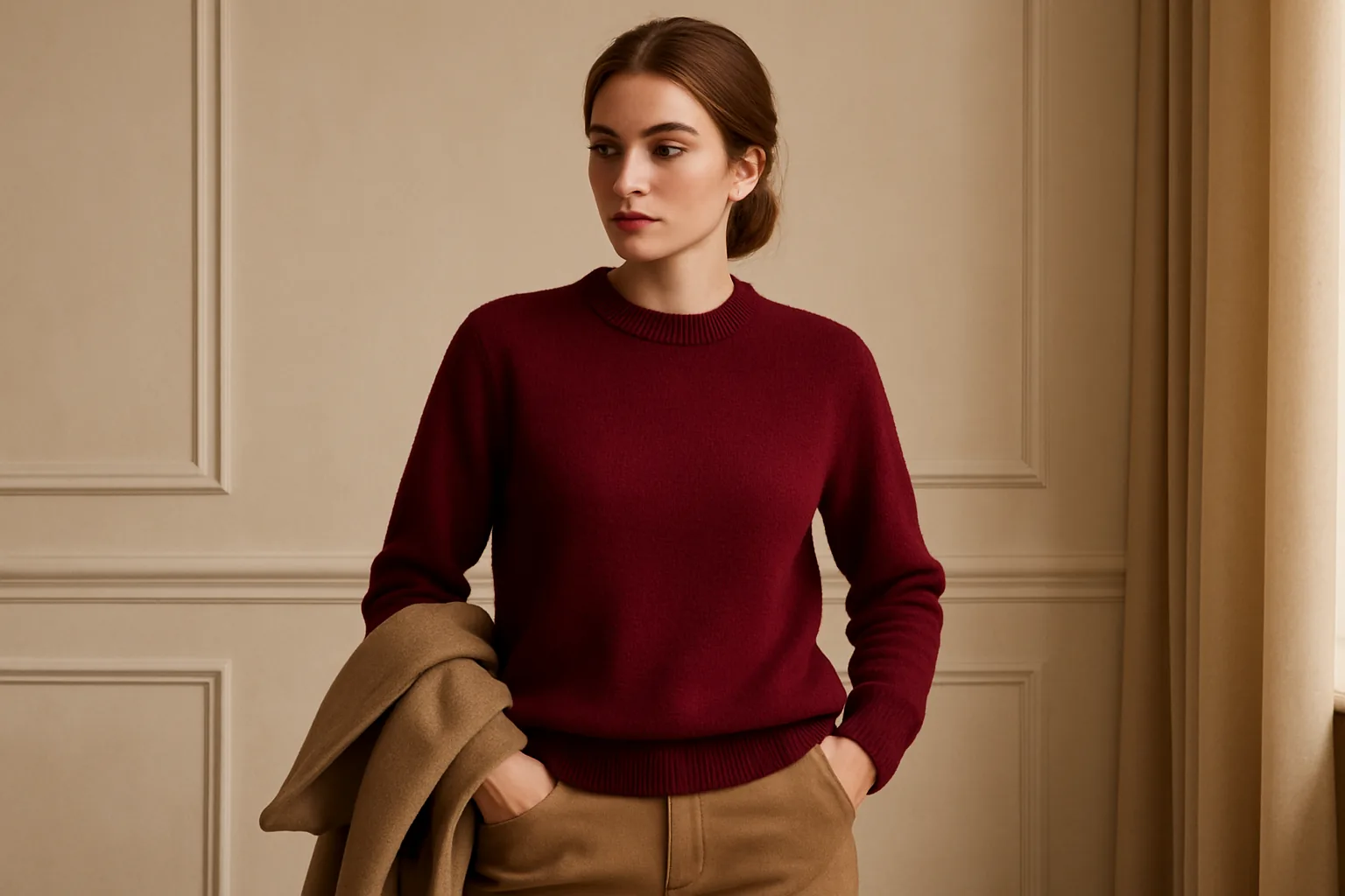 Il maglione bordeaux: come indossare il colore protagonista dell'autunno