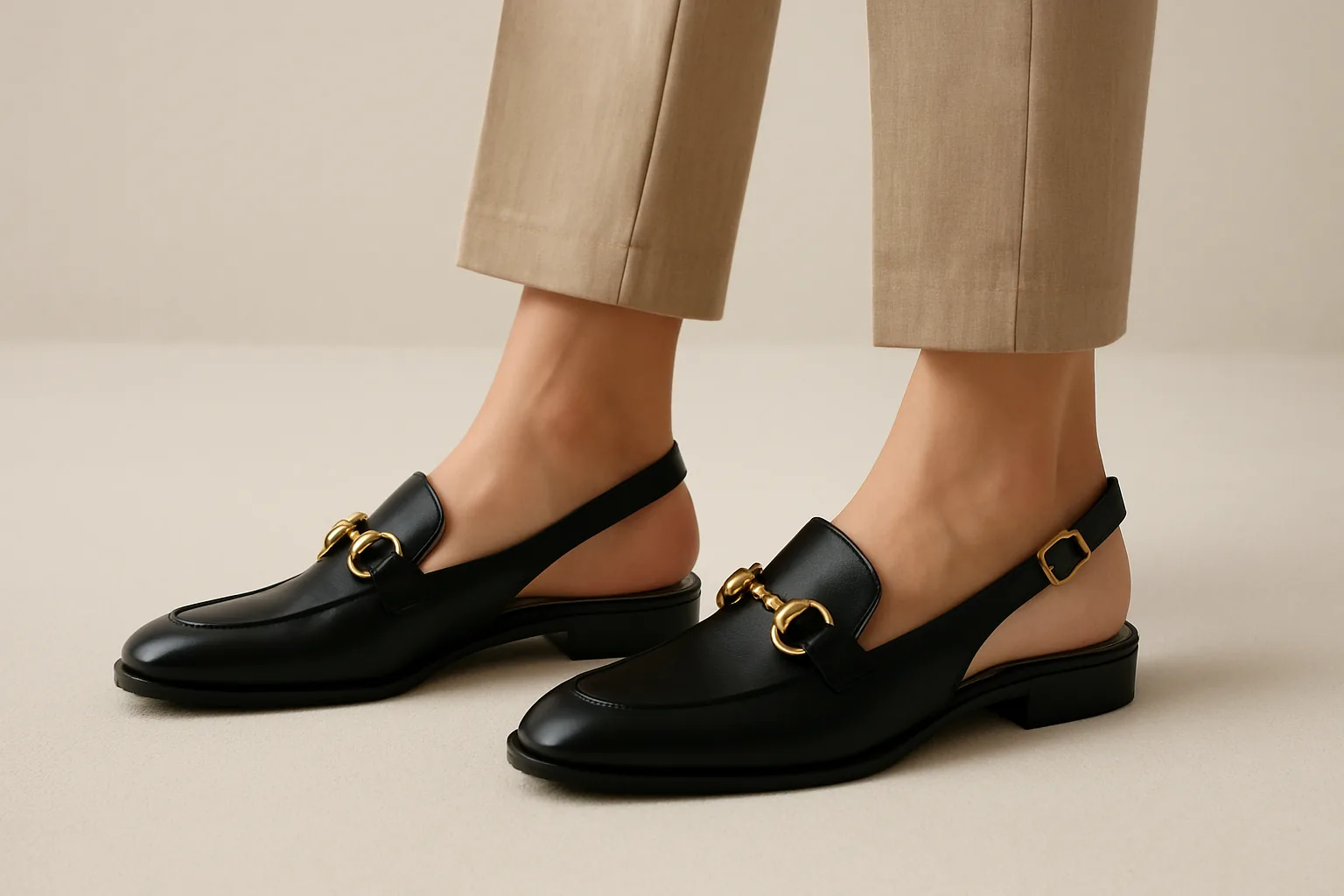 Mocassini slingback: l'ibrido elegante che funziona anche con i calzini